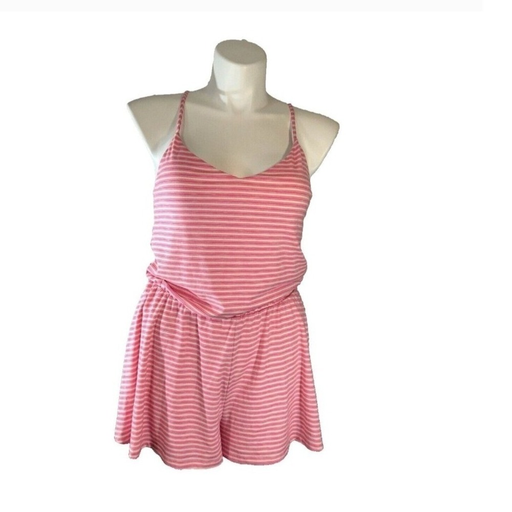 GAP Pink White Striped Sleeveless Romper Women's Summer Casual Beach - Picture 2 of 5